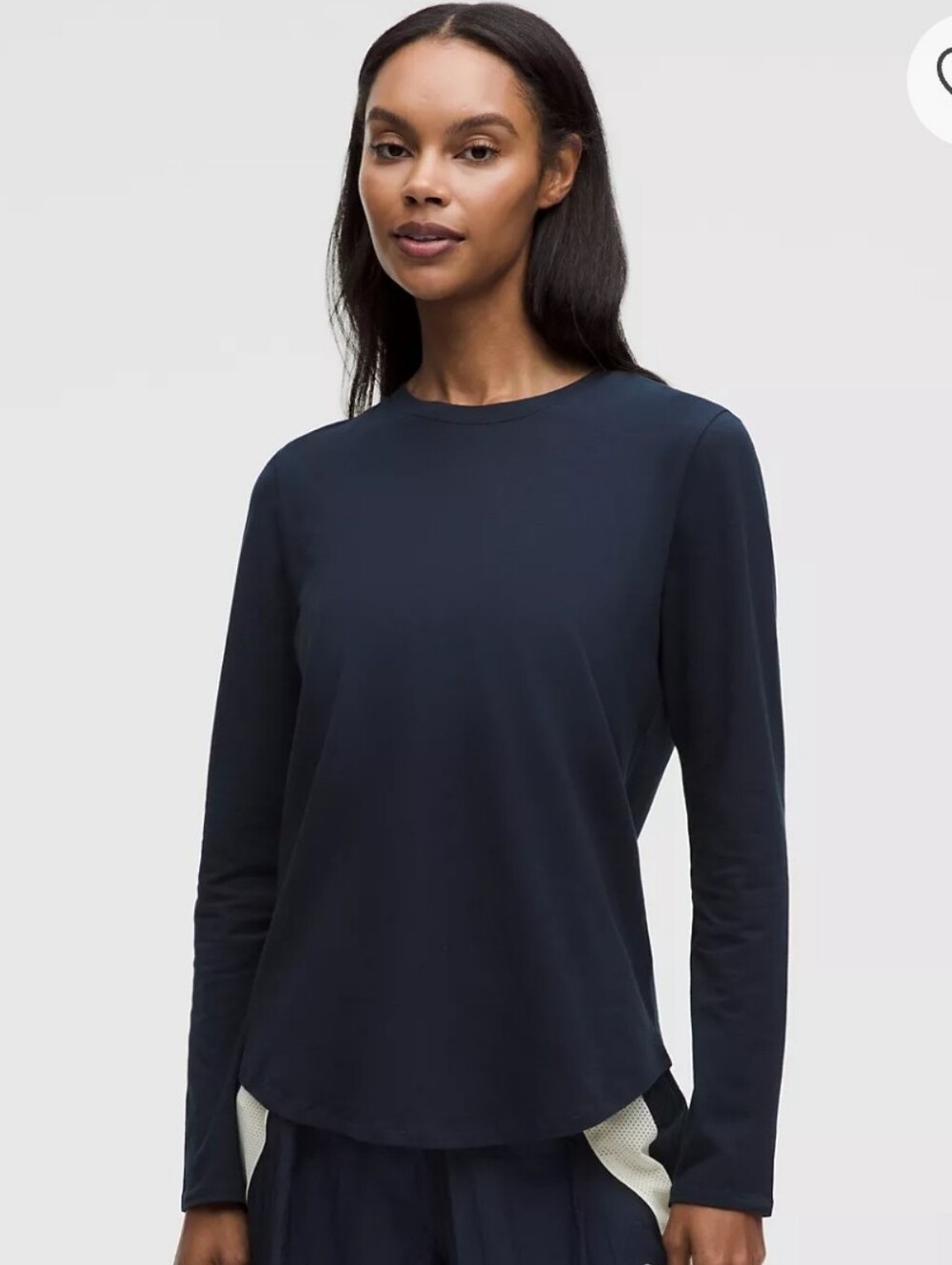 Lululemon Love Long Sleeve Navy Pima Cotton Crew Neck Activewear Top Womens Sml.